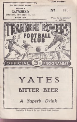 Tranmere Rovers v Gateshead Match Programme 1961-11-04